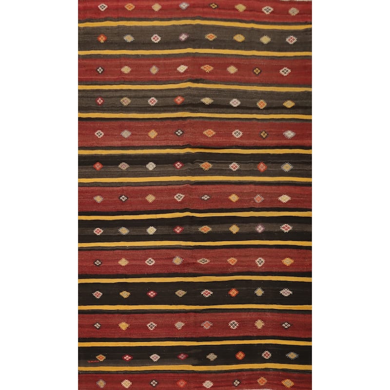 Hand Woven Oriental 100% Wool Carpet Southwestern Tribal Multi-Colored Kilim Area Rug - 9' 6'' X 6' 2''