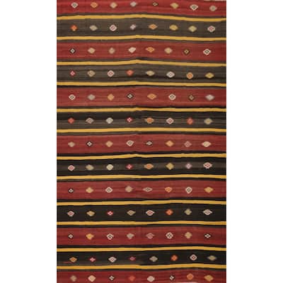 Hand Woven Oriental 100% Wool Carpet Southwestern Tribal Multi-Colored Kilim Area Rug - 9' 6'' X 6' 2''
