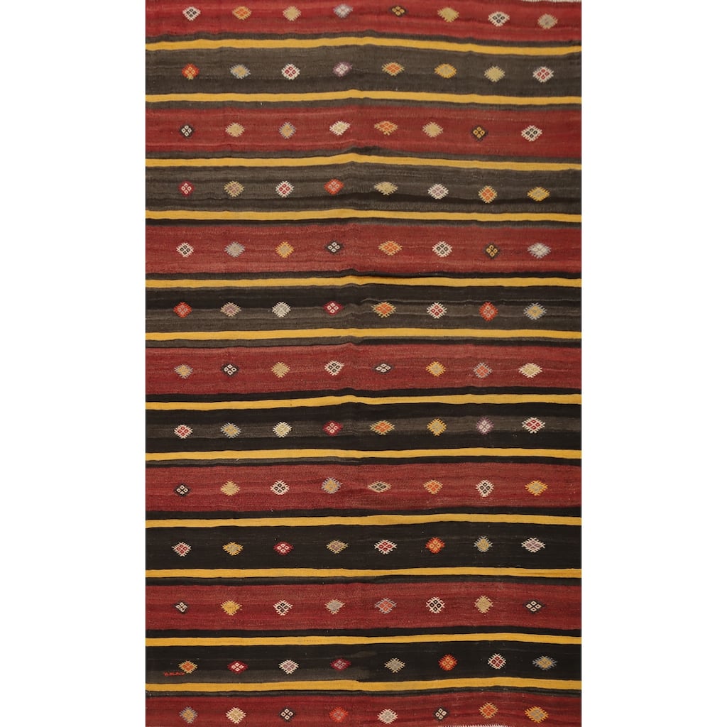 Hand Woven Oriental 100% Wool Carpet Southwestern Tribal Multi-Colored Kilim Area Rug - 9' 6'' X 6' 2''