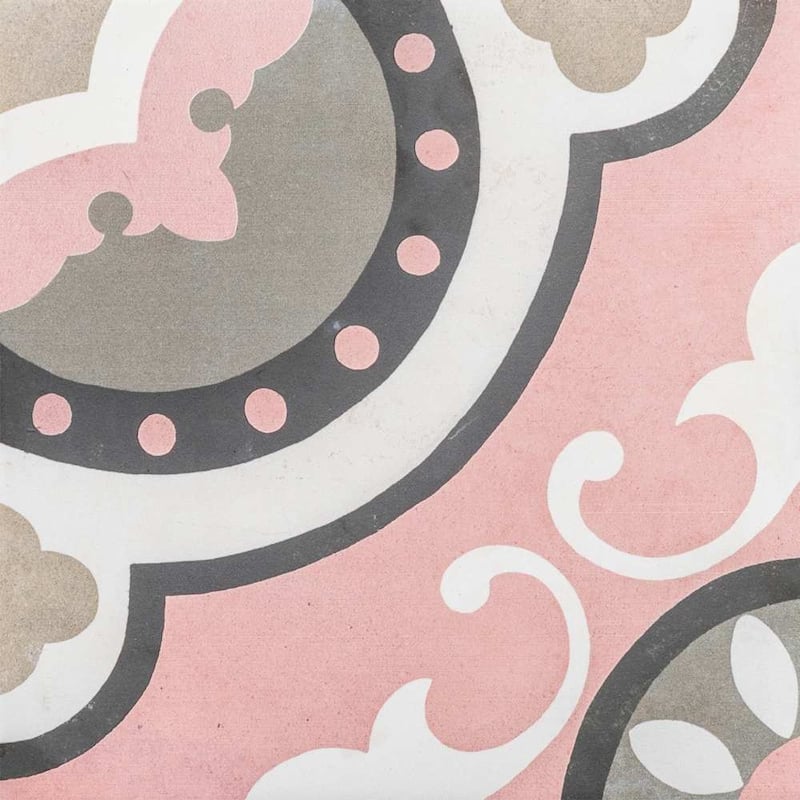 Art Deco 8x8 Rose Pink Matte Porcelain Encaustic Tile - Floor & Wall