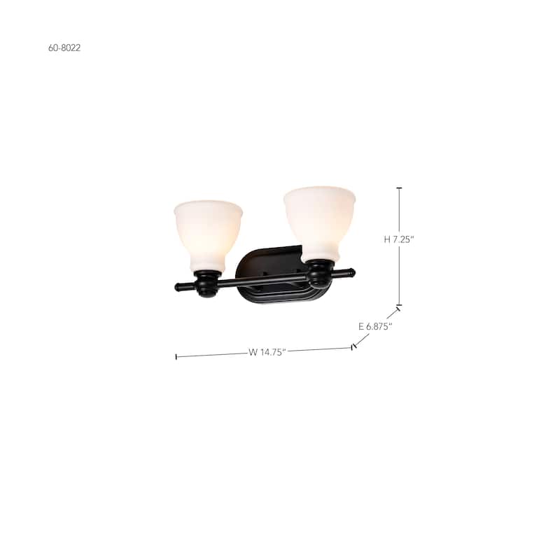Russel 2 Light Vanity Matte Black with Satin White Glass - Matte Black