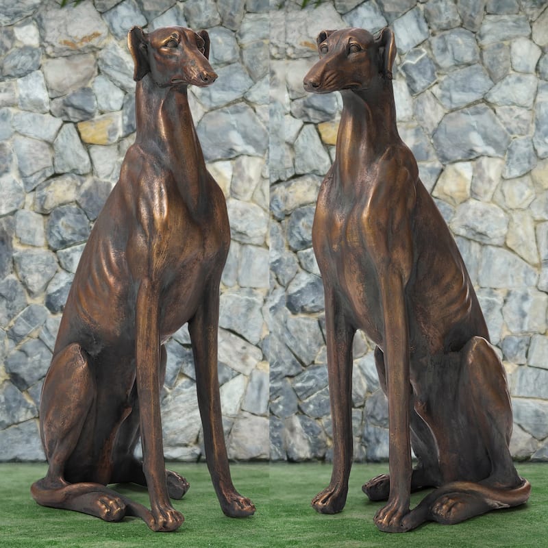 Glitzhome 30"H Morden MgO Bronze Sitting Guardian Greyhound Dog Garden Statue Porch Sculpture Indoor Outdoor