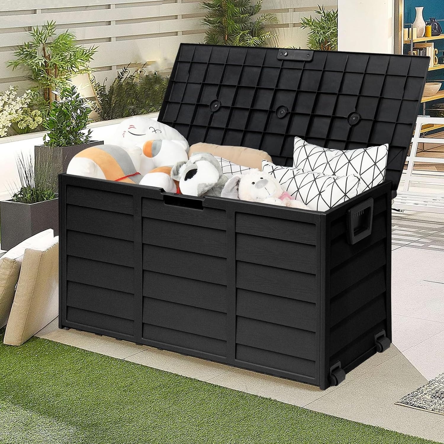 75 Gallon Outdoor Resin Deck Storage Box Container Bed Bath