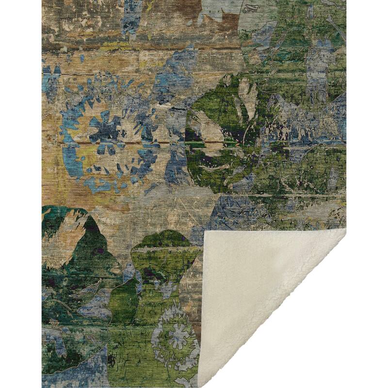 Premium Machine Washable Modern Floral Sherpa Throw Blanket