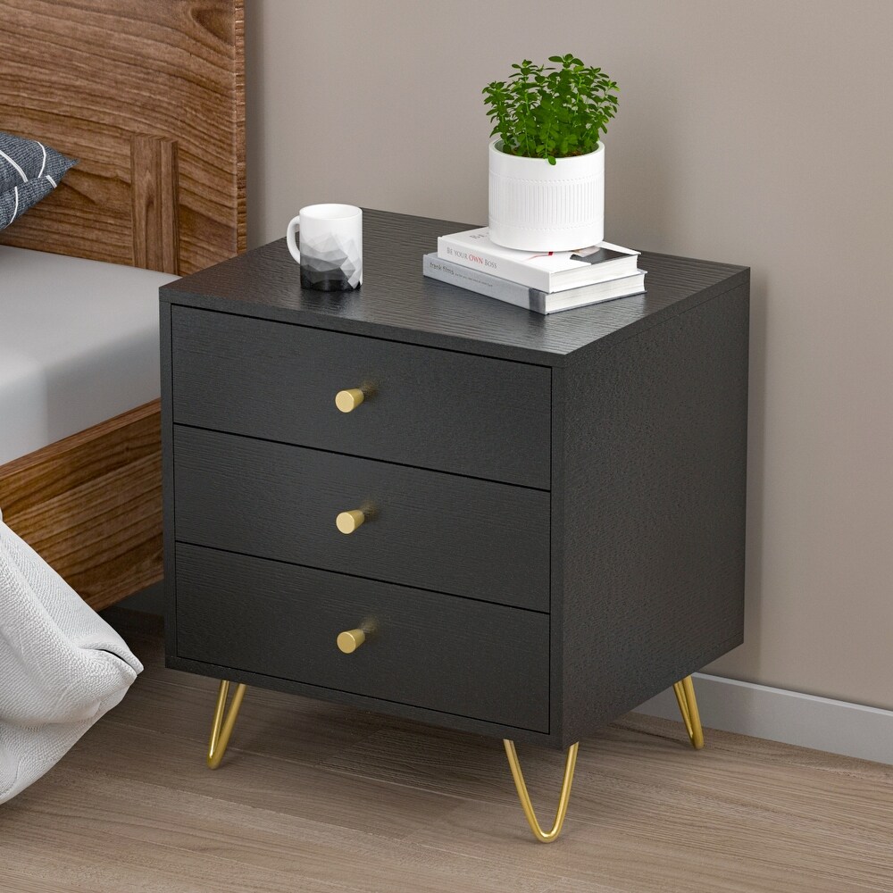 Riano 1 2 3 Drawer Bedside Chest Wood Bedroom Storage Furniture Unit Black 