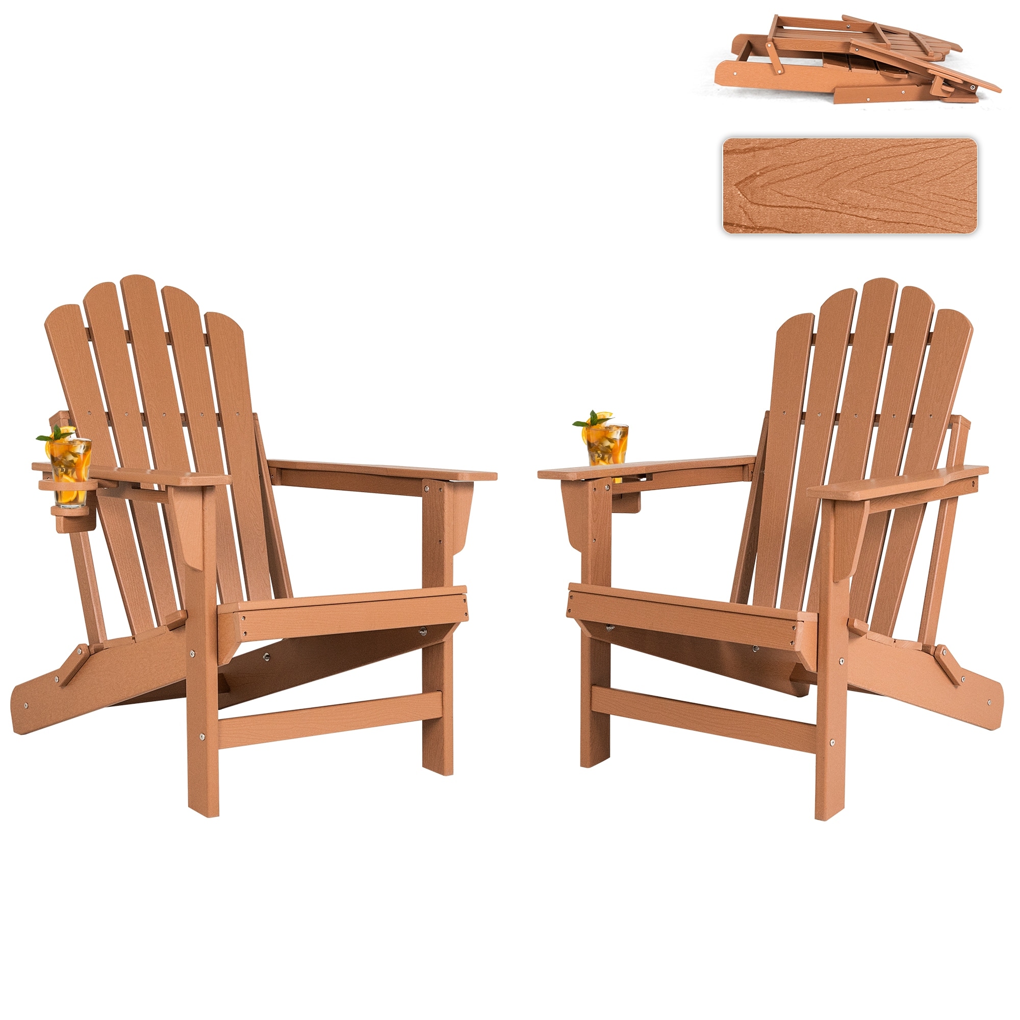 Vrakae Foldable HDPE Outdoor Adirondack Chair with Cup Holder