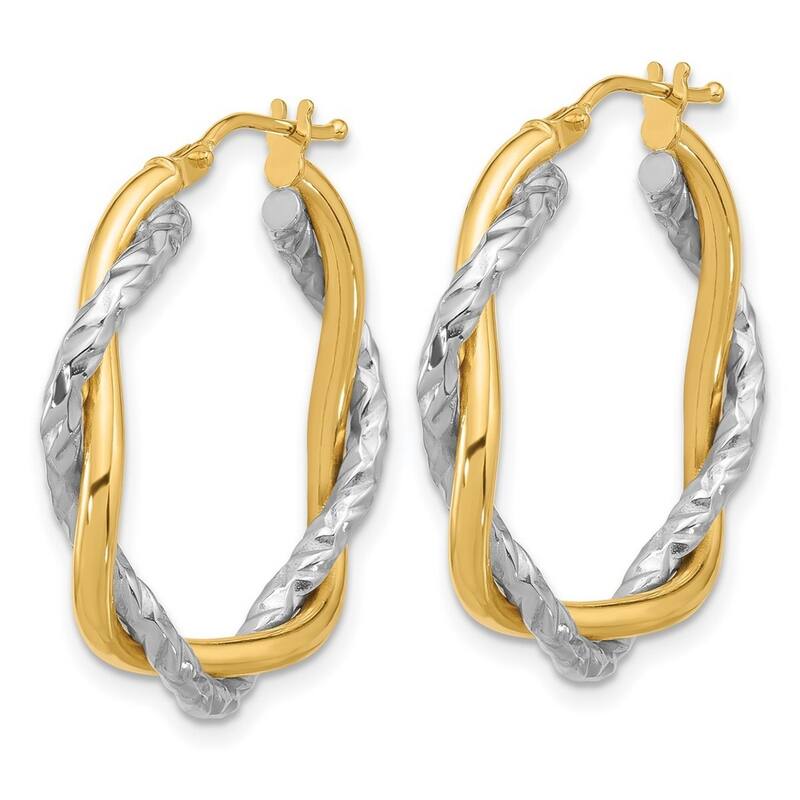 Curata 14k Two Tone Gold Polished and Textured Twisted Hoop Earrings - 28.7x27.8mm