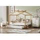 preview thumbnail 9 of 10, White Full Size Wooden House Bed with Storage Bookshelf Original Wood Colored Frame with Twin Trundle for Children or Guest Room