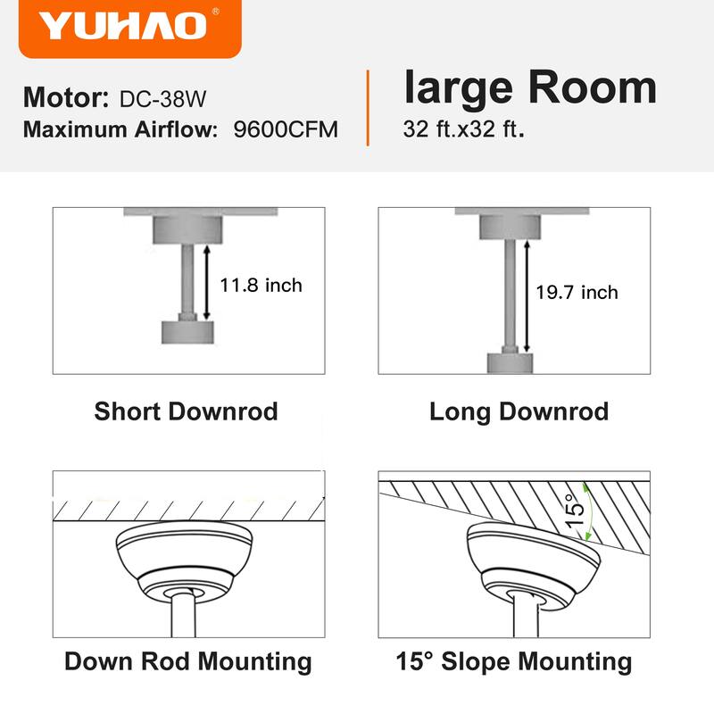 Dual-Tone Wood Blades Ceiling Fan Light with Dimmable 3-Color LED & 6-Speed Remote Control, Timer and Memory Function