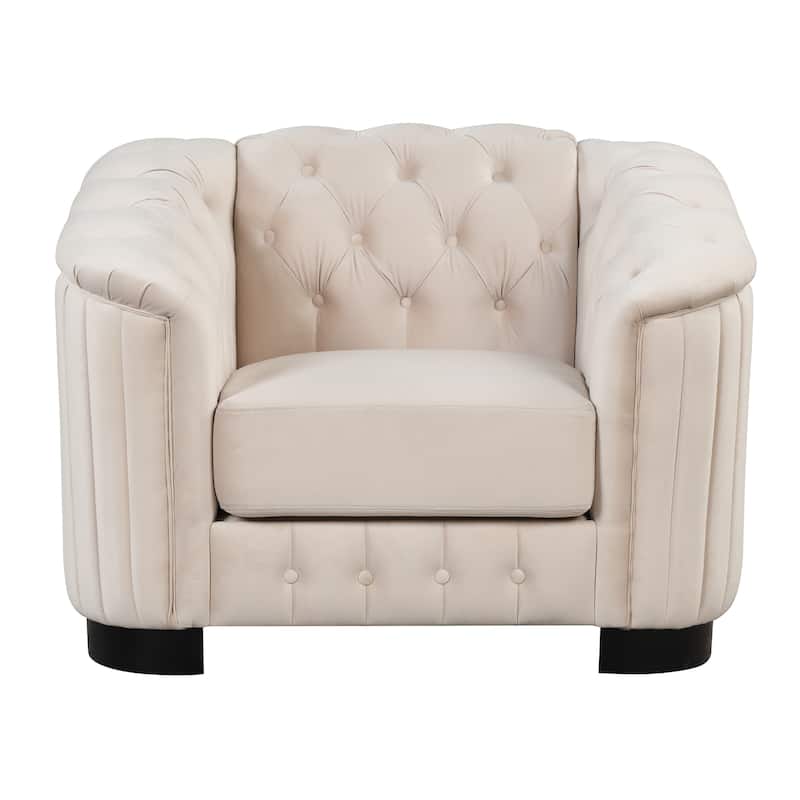 Velvet Modern Accent Sofa Chair with Thick Removable Cushion, Tufted Back, and Solid Wood Legs