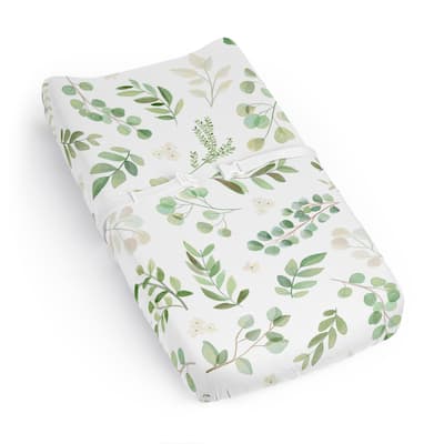 Sweet Jojo Designs Green Boho Floral Leaf Boy Girl Gender Neutral Changing Pad Cover Sheet White Bohemian Watercolor Botanical