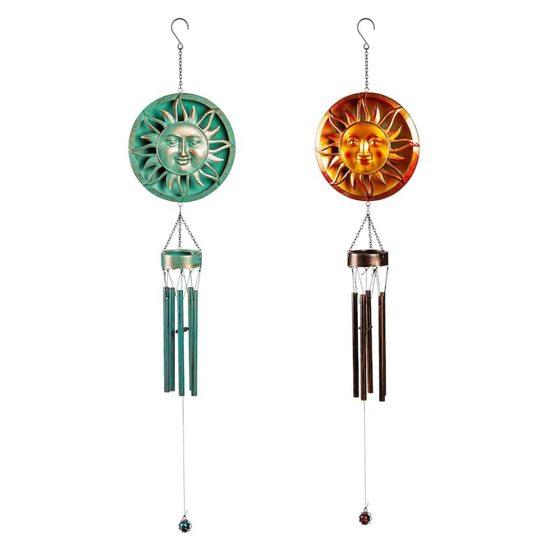 42 in. Metal Embossed Sun Wind Chime, Set of 2