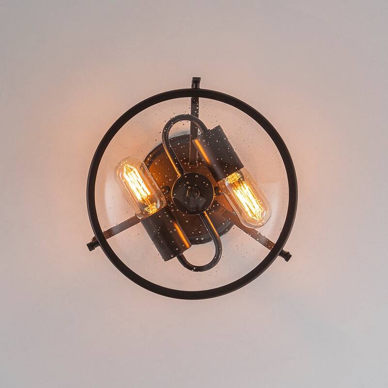 Farmhouse 2-Light Clear Seeded Glass Semi-Flush Mount Ceiling Light - N/A