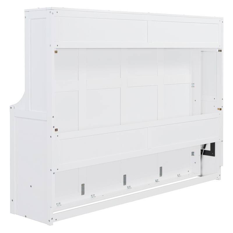 Queen Size Murphy Bed with Hydraulic Lift & Desk Design, White