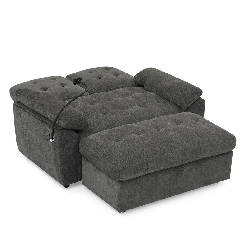 Double Recliner Chair with Adjustable Backrest, Storage Ottoman, USB Port & Phone Stand