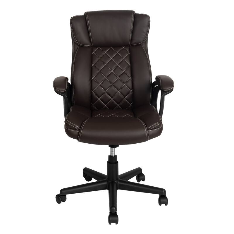 Techni Mobili Ergonomic Executive Office Chair High Back Faux Leather - Adjustable Height, Lumbar Support