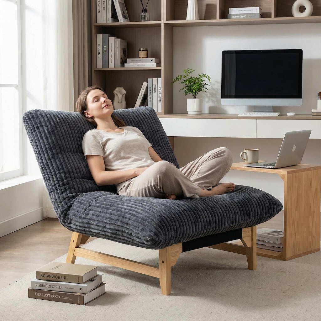 Dark Gray Single Sofa Chair Accent Chair Upholstered Chair with Wood Legs, Modern Reading Chair Dressing Chair