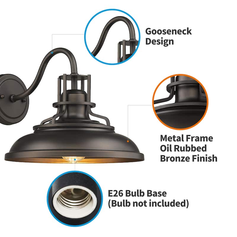 Indoor Outdoor Wall Sconces, Gooseneck Wall Sconces Vintage Farmhouse Wall Lamp, Oil Rubbed Bronze Finish