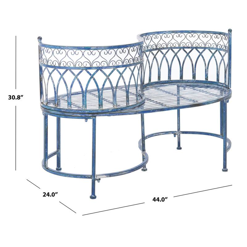 SAFAVIEH Outdoor Citlalli Victorian Scroll Iron Kissing Bench - 44Wx24Dx31H