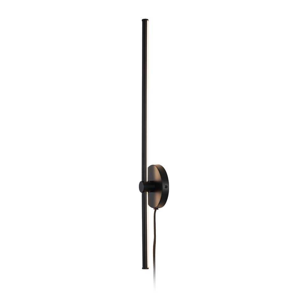 Marion 27.25" 1-Light Modern Minimalist Iron Adjustable Bar Integrated LED Plug-In Sconce, by JONATHAN Y