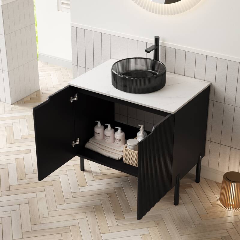GDFStudio - Turio Modern 30" Bathroom Vanity with Double Doors & High-Quality Basin, WITHOUT Faucet - Black