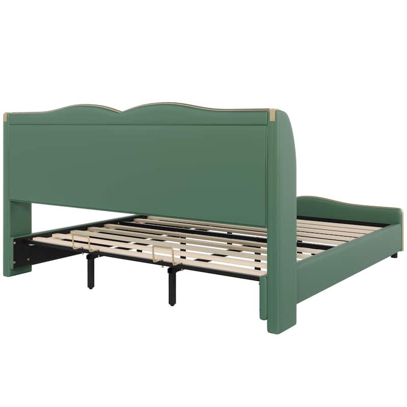 Christopher Knight Home - Emerson Modern Leather Upholstered Bed Frame with Wingback Headboard and Wavy Footboard