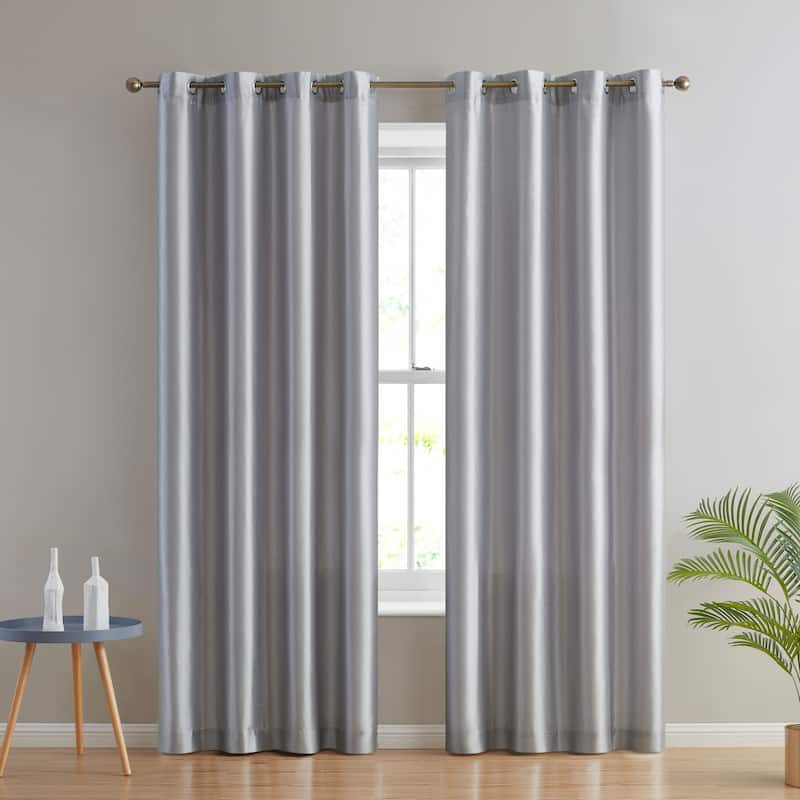 HLC.me Jefferson Faux Silk Semi Sheer Light Filtering Lined Grommet Window Curtain Bedroom, 2 Panels