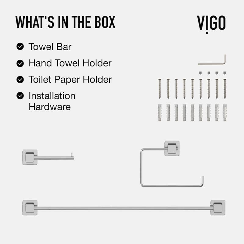 VIGO Meridian 3-Piece Bathroom Hardware Accessory Set with 24 in. Towel Bar, Toilet Paper Holder, Hand Towel Holder