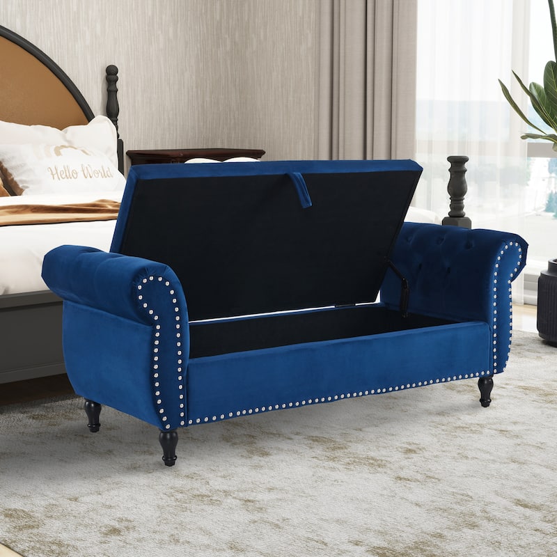 Velvet Storage Rectangular Bench With 1 Pillow,Ottoman For Living Rooms And Entryway
