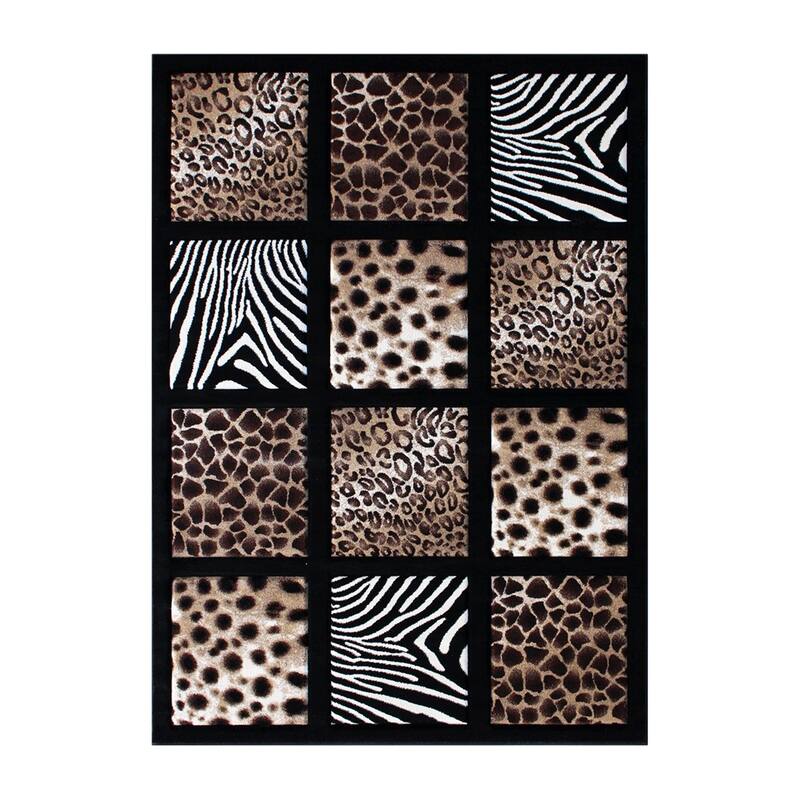 Wildlife Animal Print Area Rug with Raised Squares