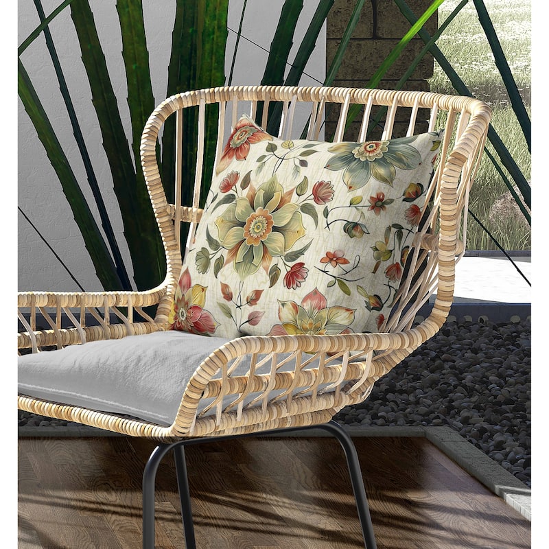 Retro Floral Indoor/Outdoor Reversible Throw Pillow Red and Beige