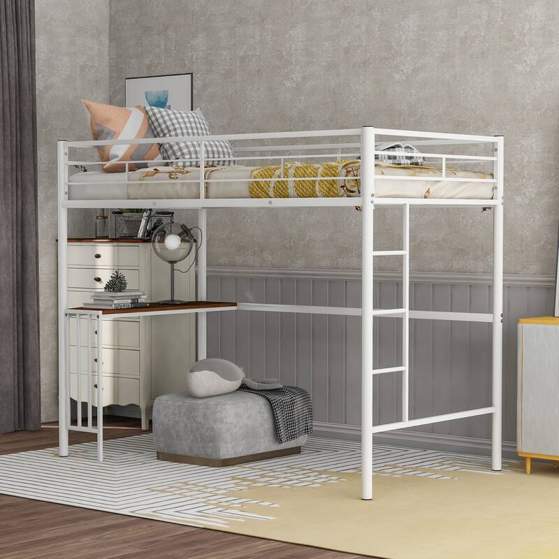 Industrial Metal Twin Loft Bunk Bed Steel Bedframe w/Desk, Twin Loft Bed for Kids Teens, Noise Free & No Box Spring Required