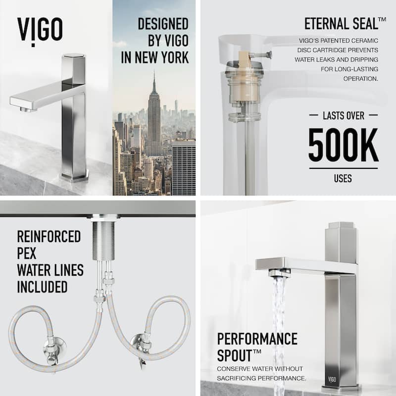 VIGO Nova 8" H Button Operated Single Hole Bathroom Faucet