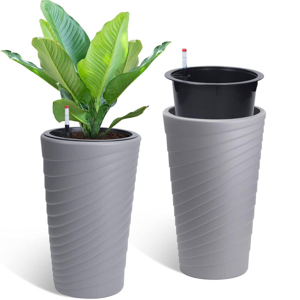 16" Set of 2 Self Watering Planter, Outdoor Plant Pots for Garden, Patio, Balcony Gardening