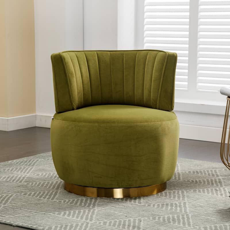 HOMEFUN Velvet Upholstered 360 Degree Swivel Armless Round Barrel Chairs - Olive Green