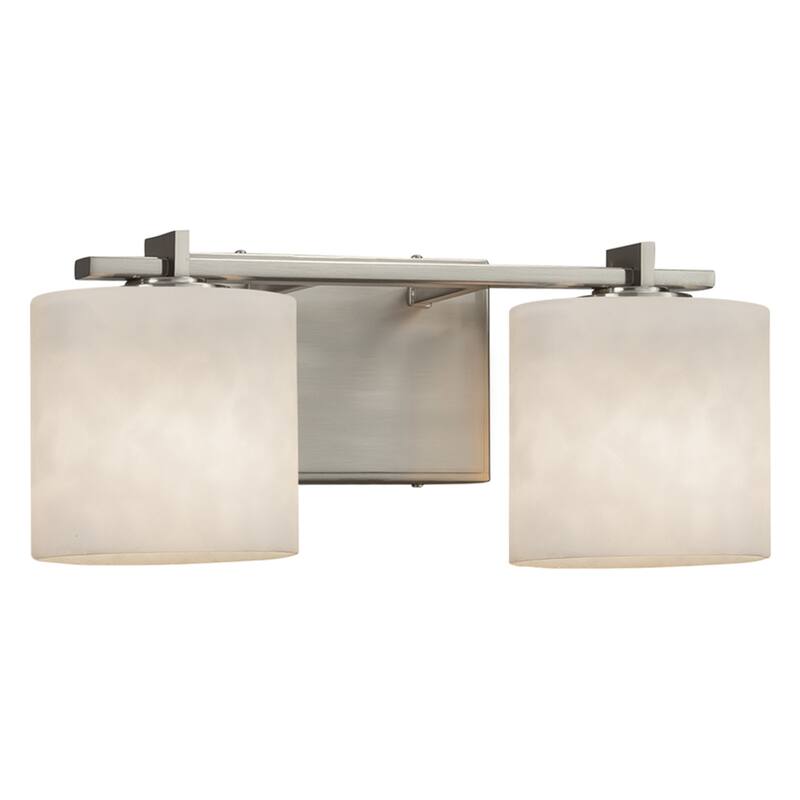 Justice Design Clouds Era 2-light Brushed Nickel Bath Light, Off-white Oval Shade