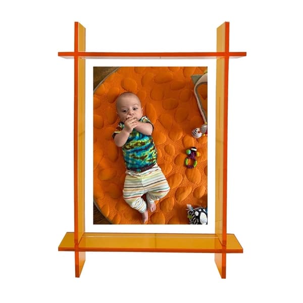 slide 2 of 2, Neon Orange Lucite Picture Frame Size 5x7 - 8.9x11.2x2.3 Inches Neon Orange