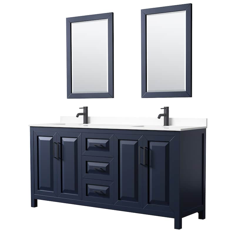 Wyndham Collection Daria 72" Free Standing Double Basin Vanity Set - Dark Blue / White Cultured Marble Top / Matte