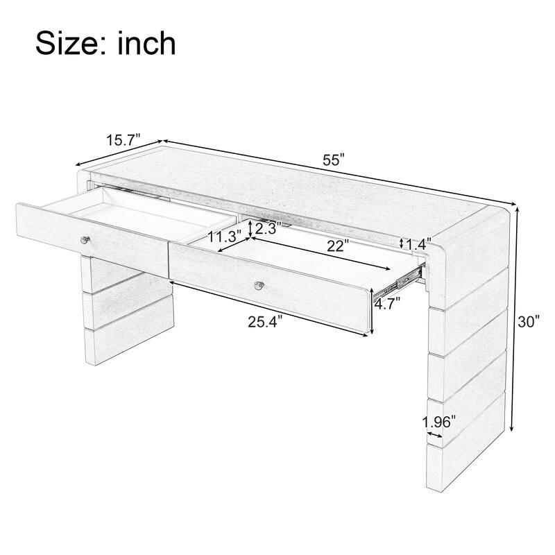 55" Farmhouse Console Table with Drawers & Shelf