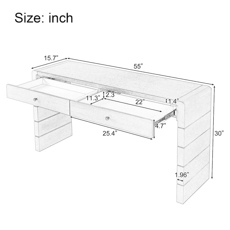 Wooden Curved Console Table with 2 Drawers for Entryway Hallway