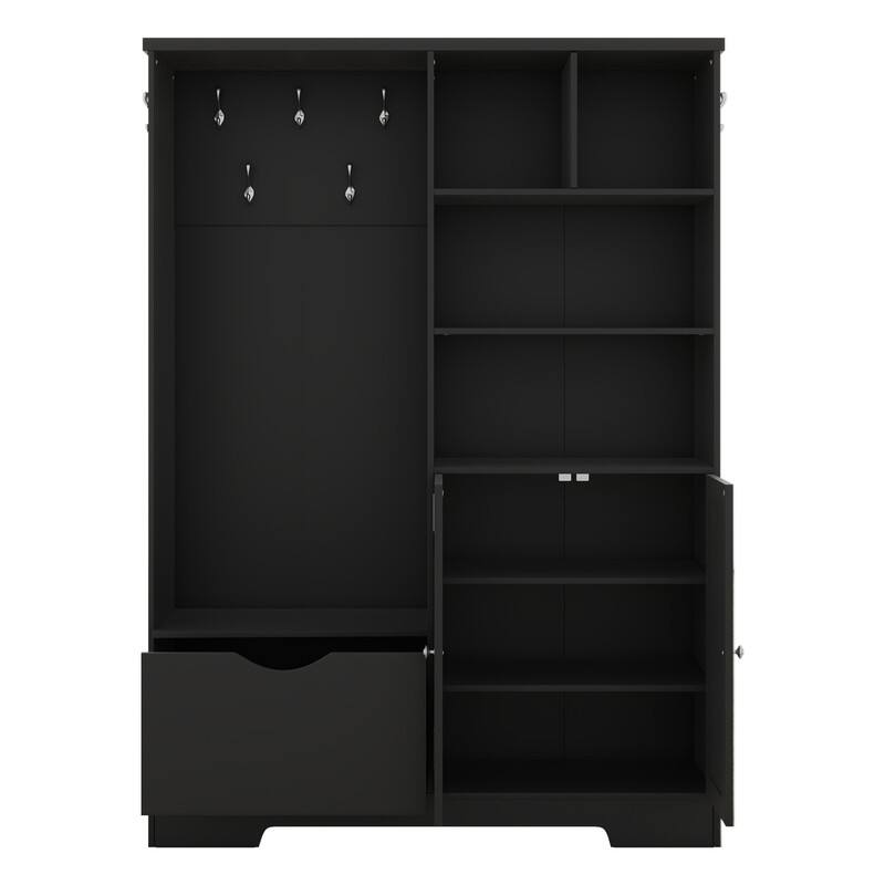 73.2"H Multi-functional Hall Tree with Storage Shelves Drawers and Cabinet