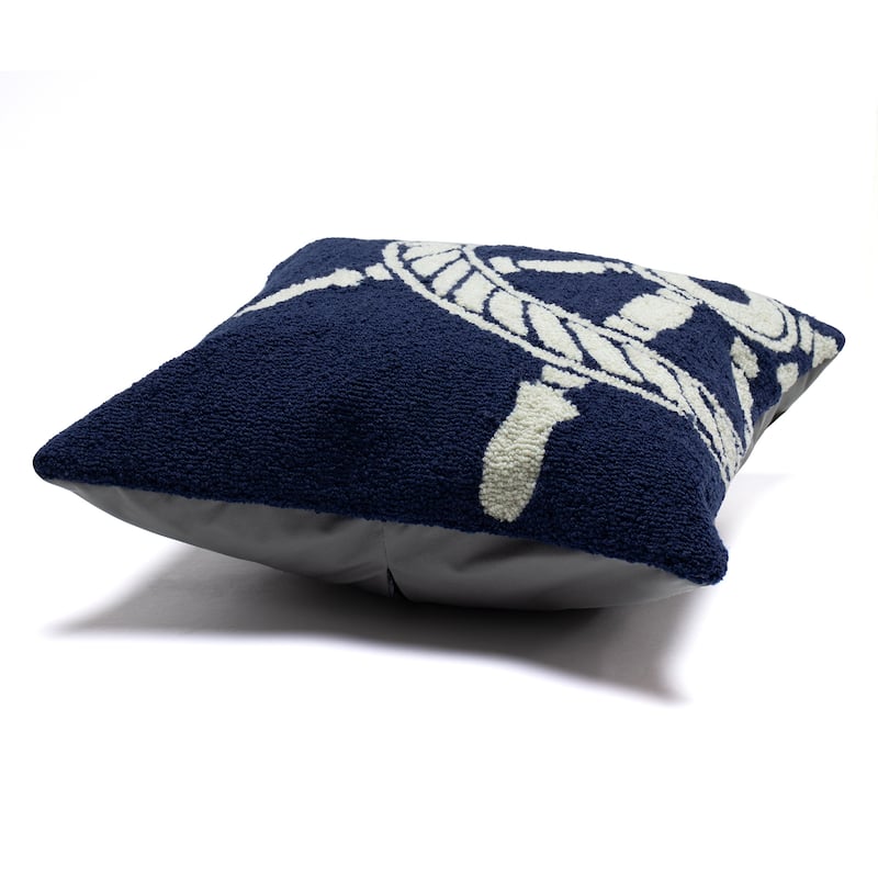 Liora Manne Frontporch Ship Wheel Indoor/Outdoor Pillow Navy 18" Square