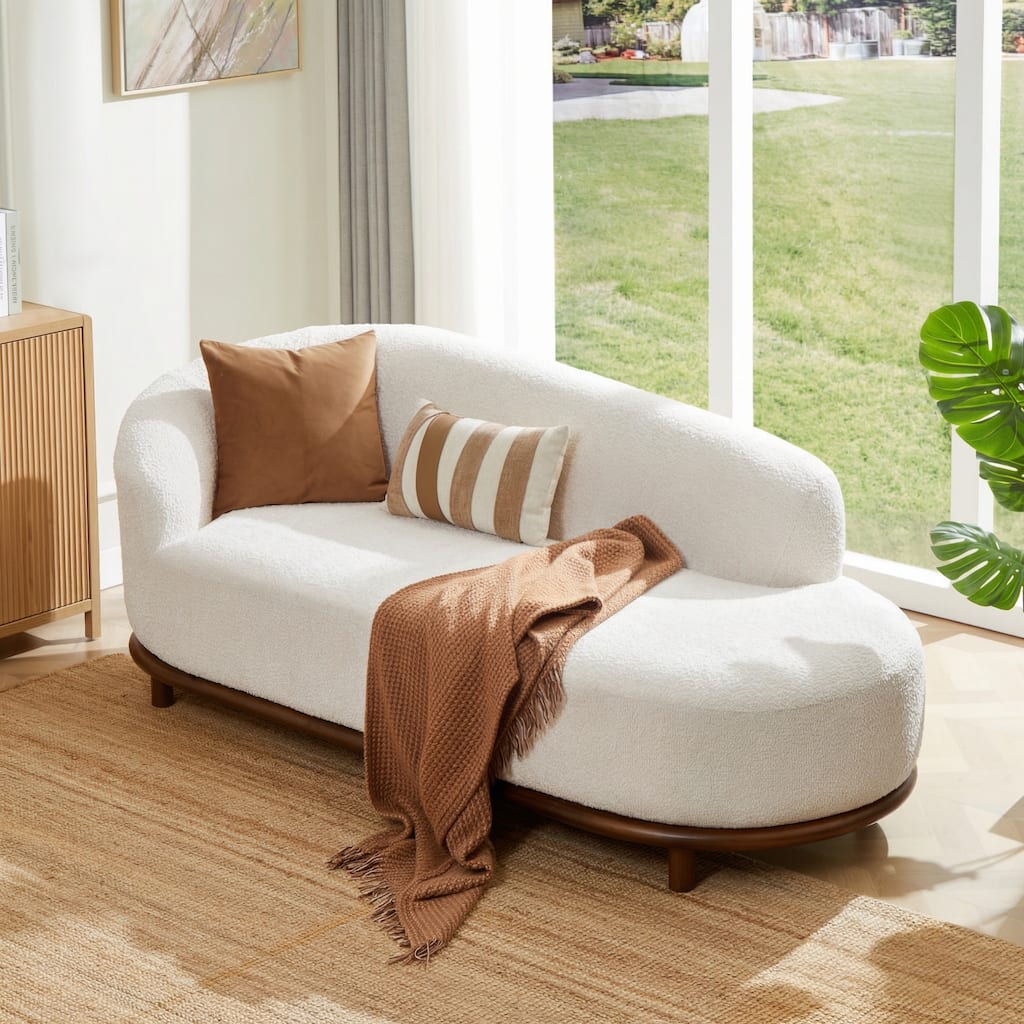 Christopher Knight Home - Mid-Century Modern Upholstered Bouclé Chaise Lounge Sofa with High-Density Foam Cushioning