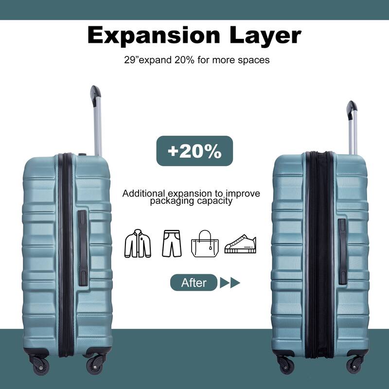 3 Piece PC Expandable Luggage Sets, Modern Lightweight Durable Suitcase with TSA Lock, Two Hooks and Spinner Wheels