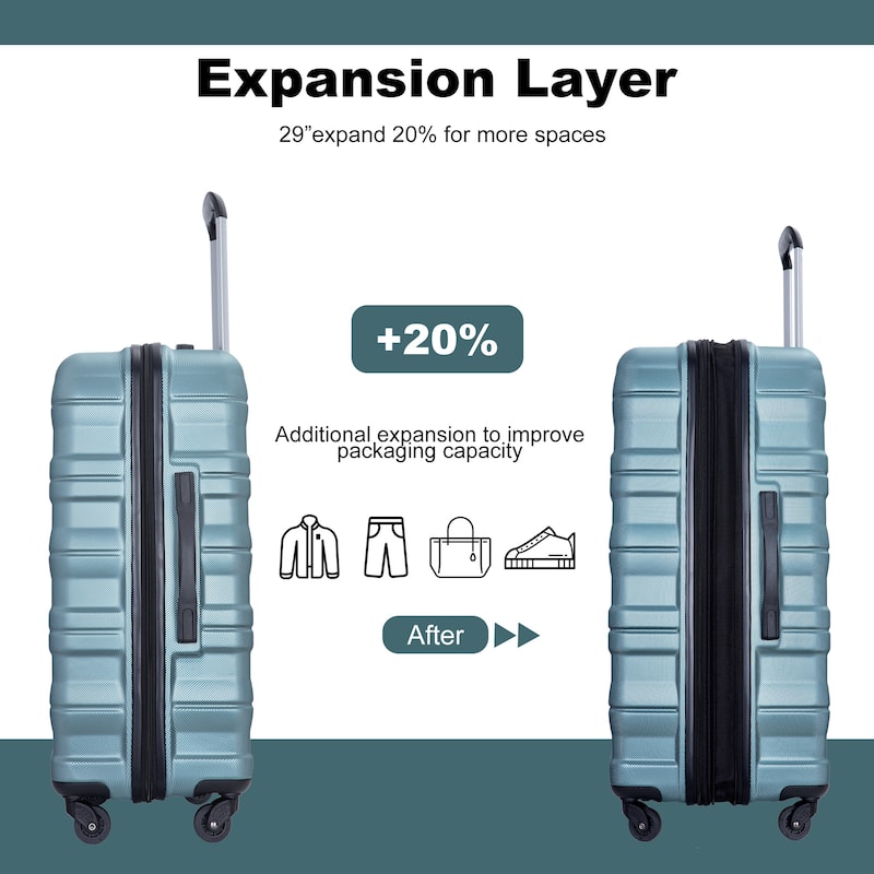 Expandable 3 Piece Luggage Sets PC Lightweight & Durable Suitcase with Two Hooks, Spinner Wheels, TSA Lock, (21/25/29)