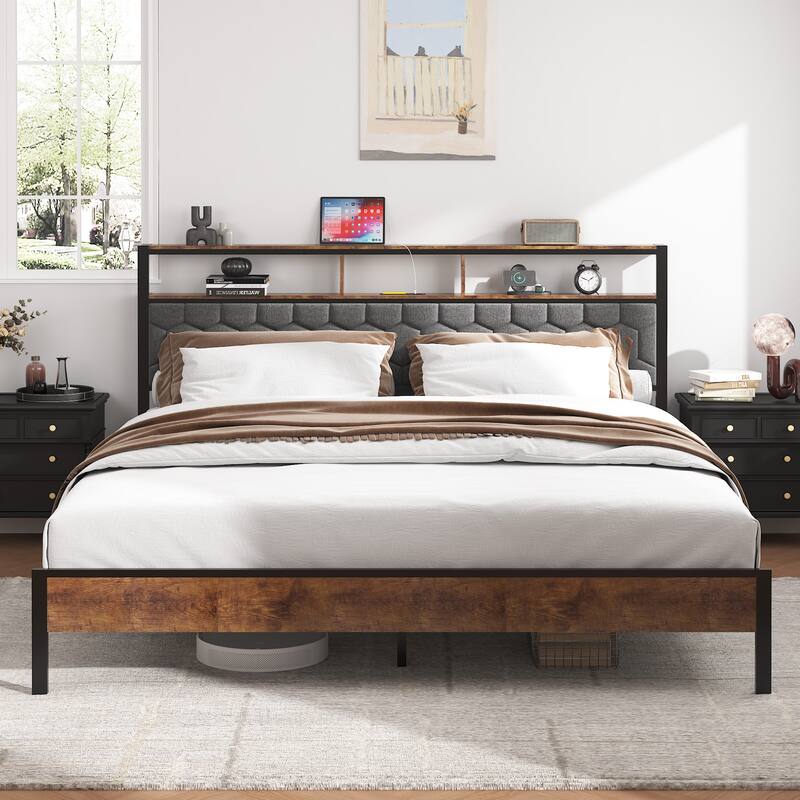 Low Profile Bed Platform Bed Metal Slats Frame Support Bed