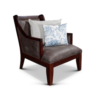 DTY Indoor Living Breckenridge Leather Accent Chair, Gray Suede