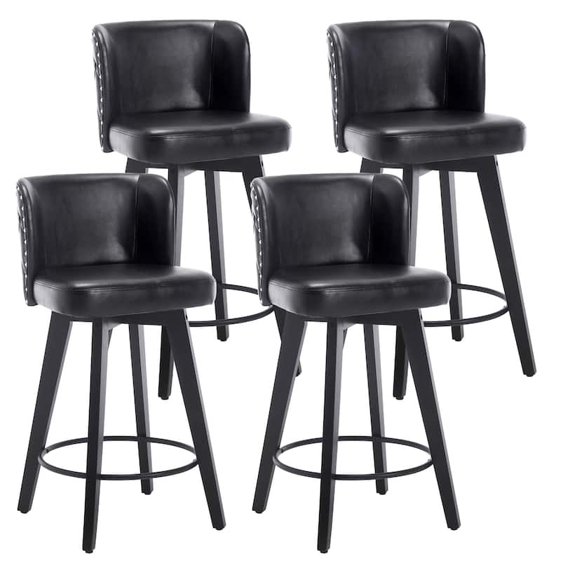 27.5" Faux Leather Upholstered Swivel Counter Height Bar Stool with Wooden Frame, Set of 1/2/3/4