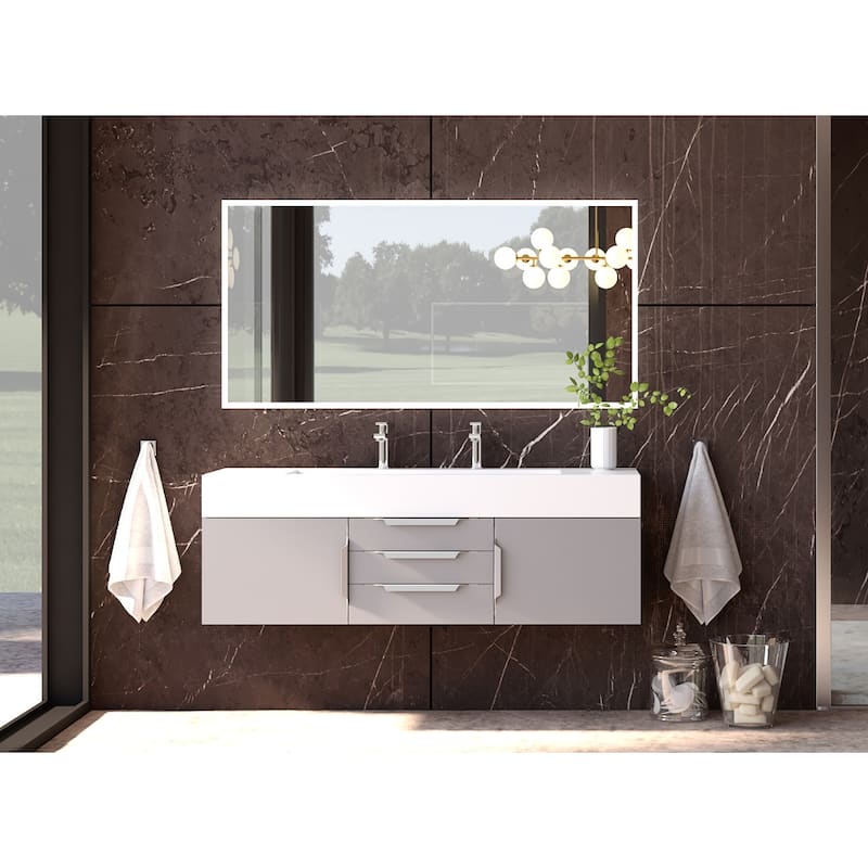 Nile 60" Wall Mounted Bathroom Vanity Set w/ White Top