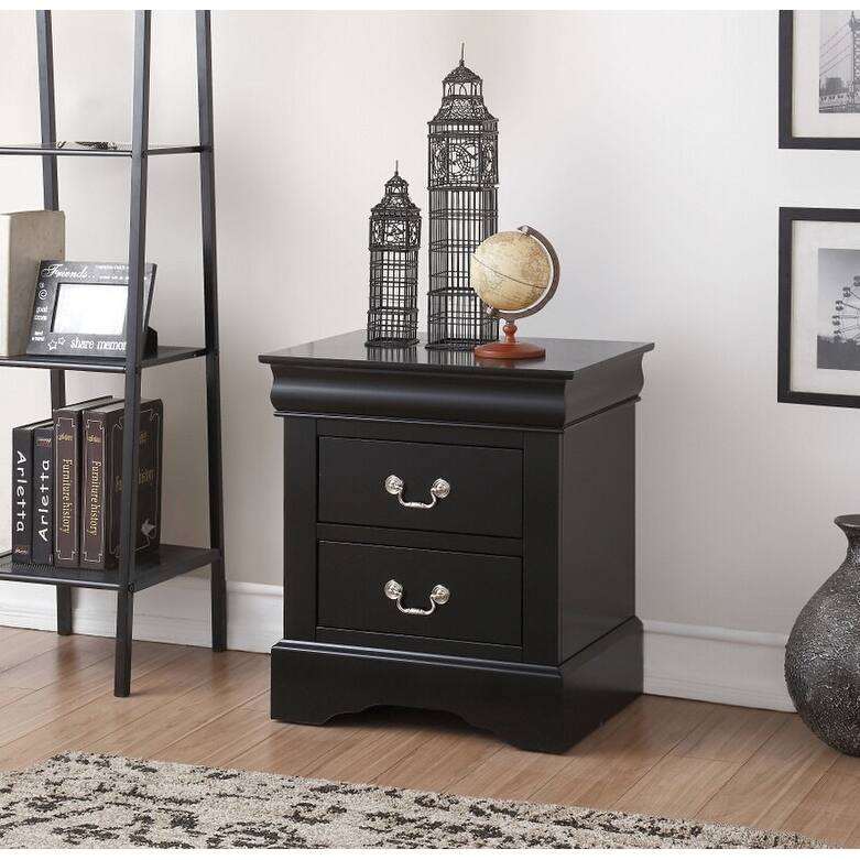 Solid Wood Nightstands with 2-Drawers - Black